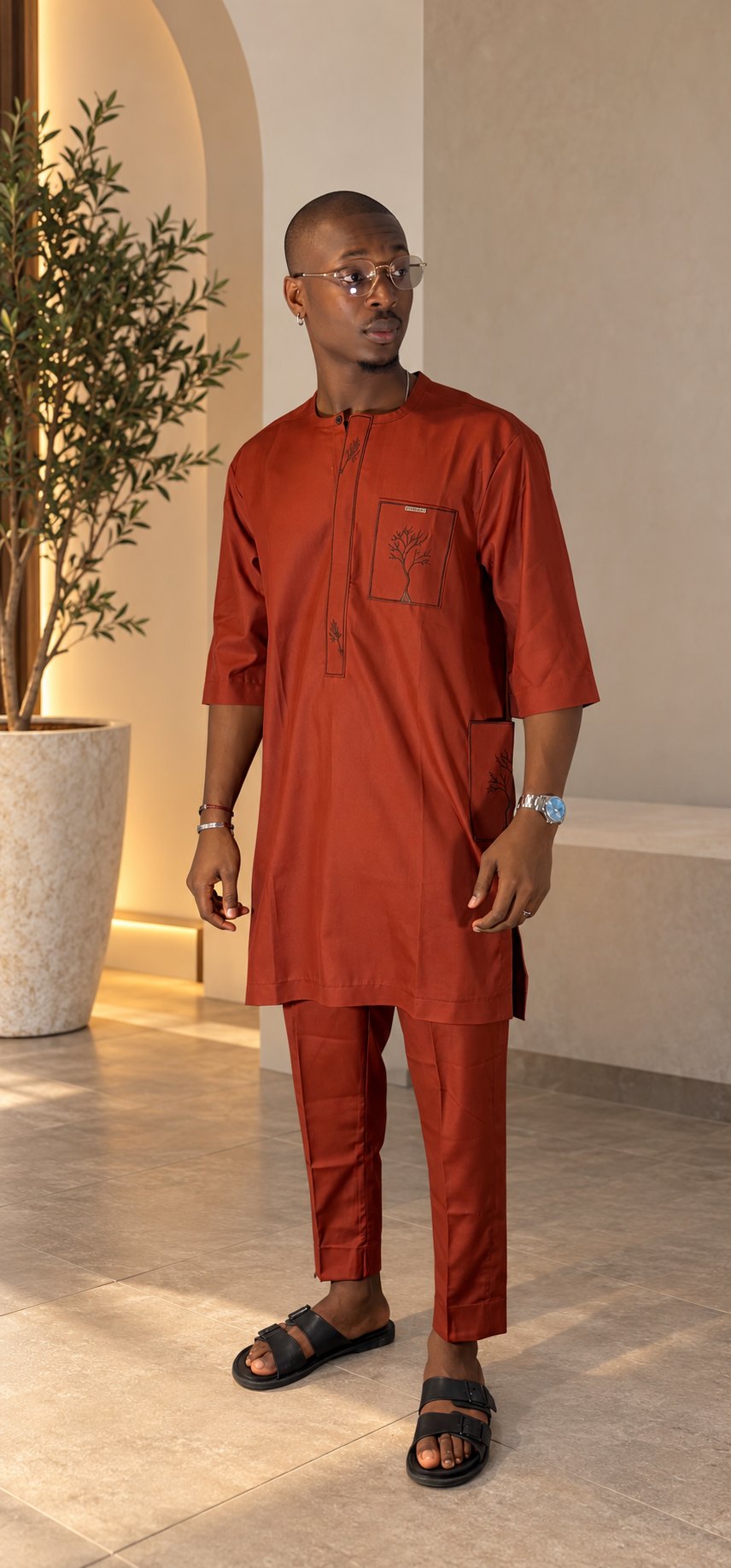 Ensemble terracotta à manches mi-longues